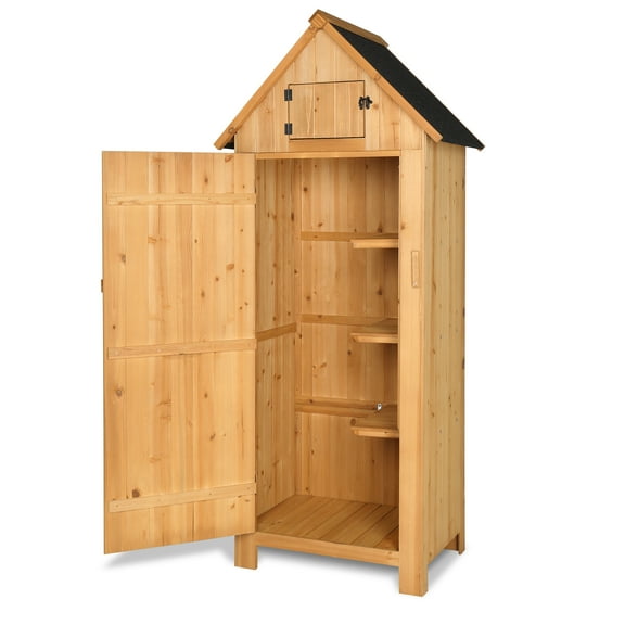 Ktaxon 70'' Garden Storage Shed Wooden Tool Storage Cabinet w/ Asphalt Roof,Shelves,Lockable Door