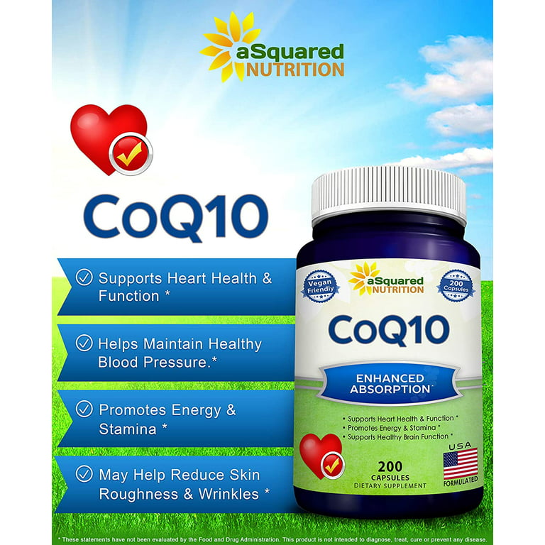 CoQ10 (400mg Max Strength, 200 Capsules) - High Absorption Vegan Coenzyme Q10 Powder - Ubiquinone Supplement Extra Antioxidant CO Q-10 Enzyme Vitamin Tablets, Coq 10 for Healthy Blood Pressure - Walmart.com