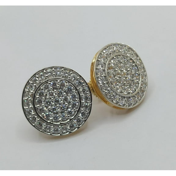 Men's 14K Gold Plated Sterling Silver Round Nugget Diamond Cut Stud Earrings | Screw Back | 14K Yellow Gold Plated