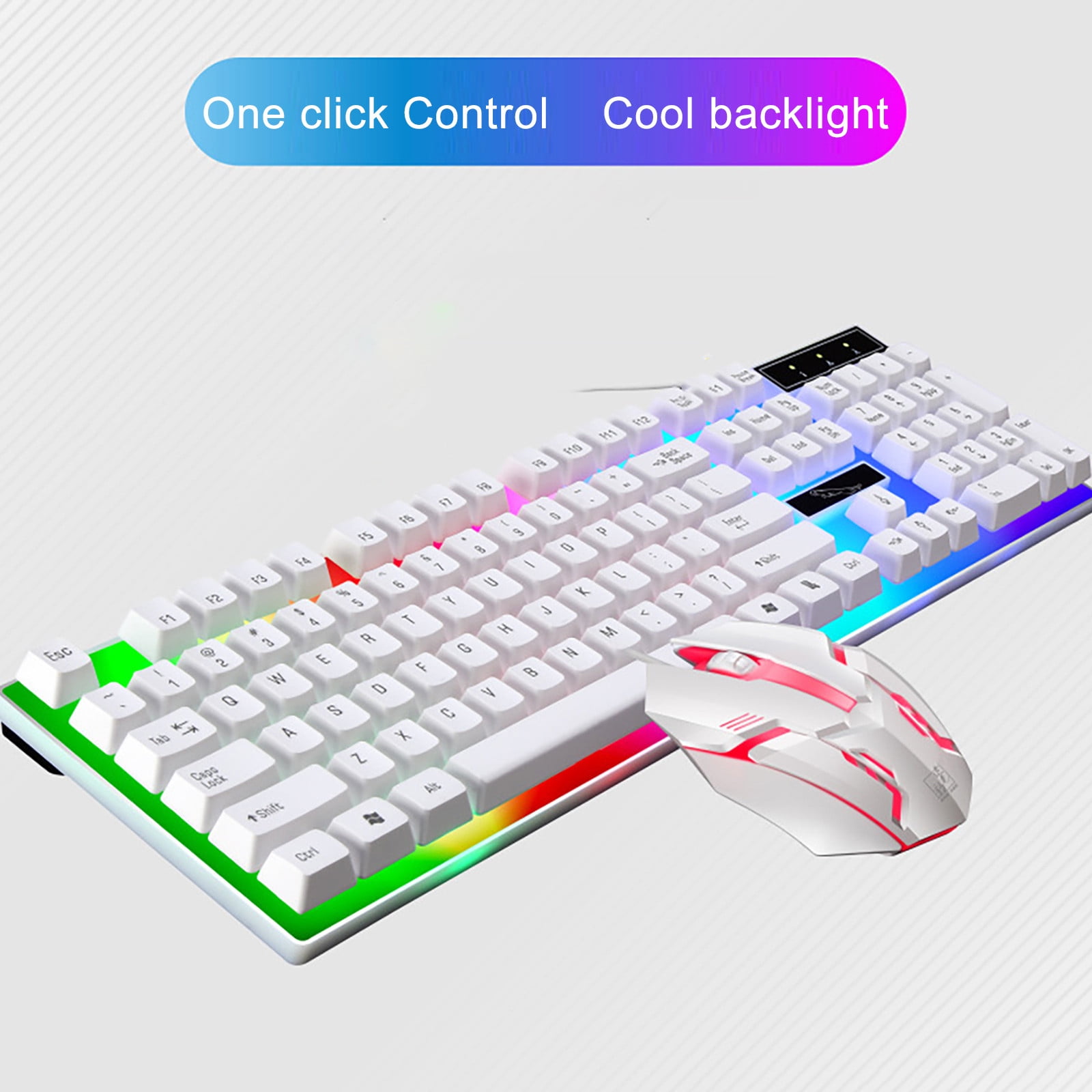 LED Rainbow Color Adjustable Gaming Keyboard Game USB Wired Keyboard Mouse Set 