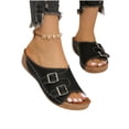 thumbnail image 6 of Womens Black Wedge Sandals Double Buckle Slide Sandals PU Faux Leather Adjustable Open Toe Comfort Casual Summer Shoes,Size 9.5, 6 of 9