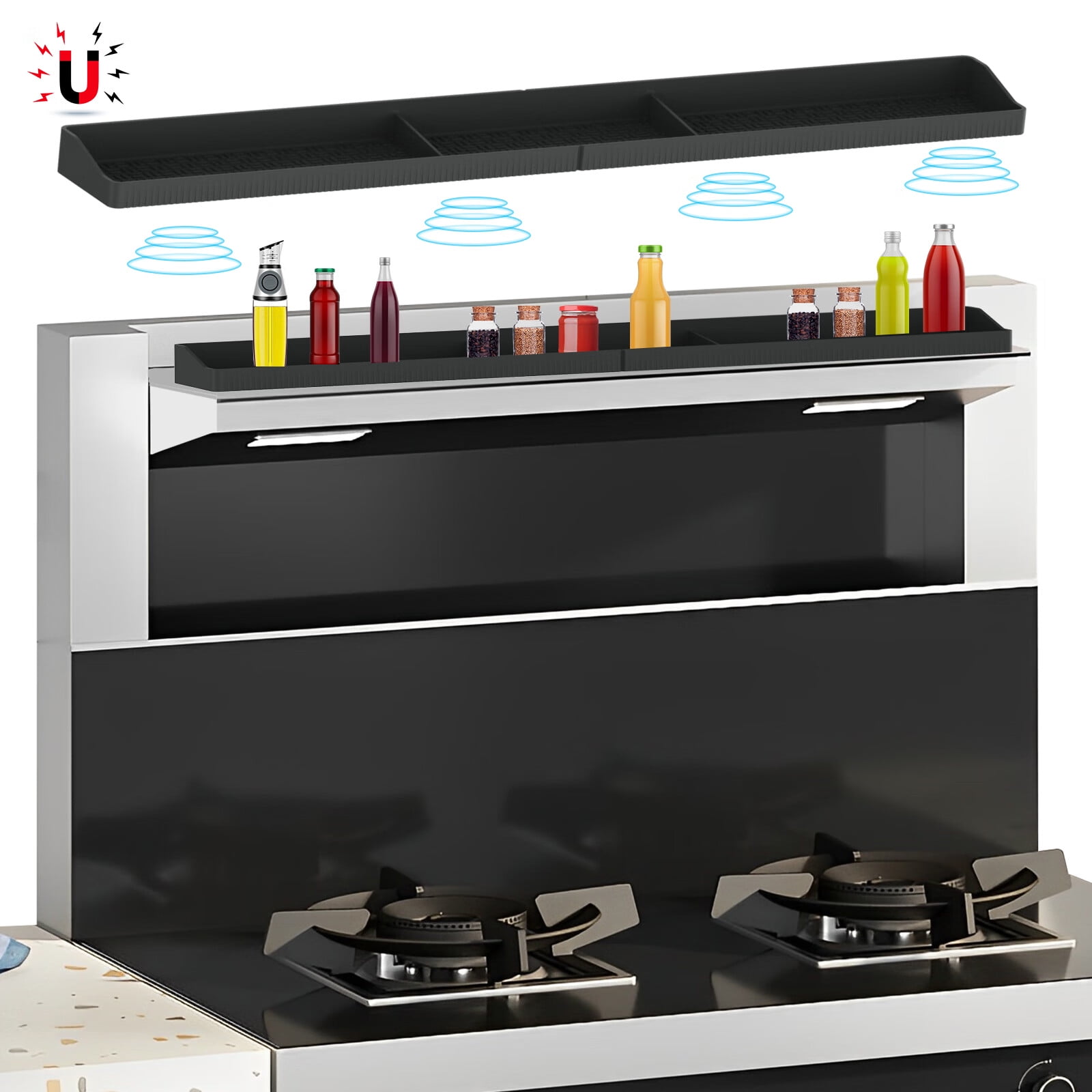 Stove Top Shelf Silicone Over Stove Top Rack with 3 Functional