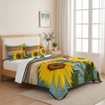 thumbnail image 5 of King Quilt Set 96''x106'', Sunflower Lightweight Bedspread Coverlet Set with 2 Pillow Shams, Yellow Spring Flora Botanical Teal Brown Wooden Breathable All Season Quilt Bedding for Bedroom/Guest Room, 5 of 9