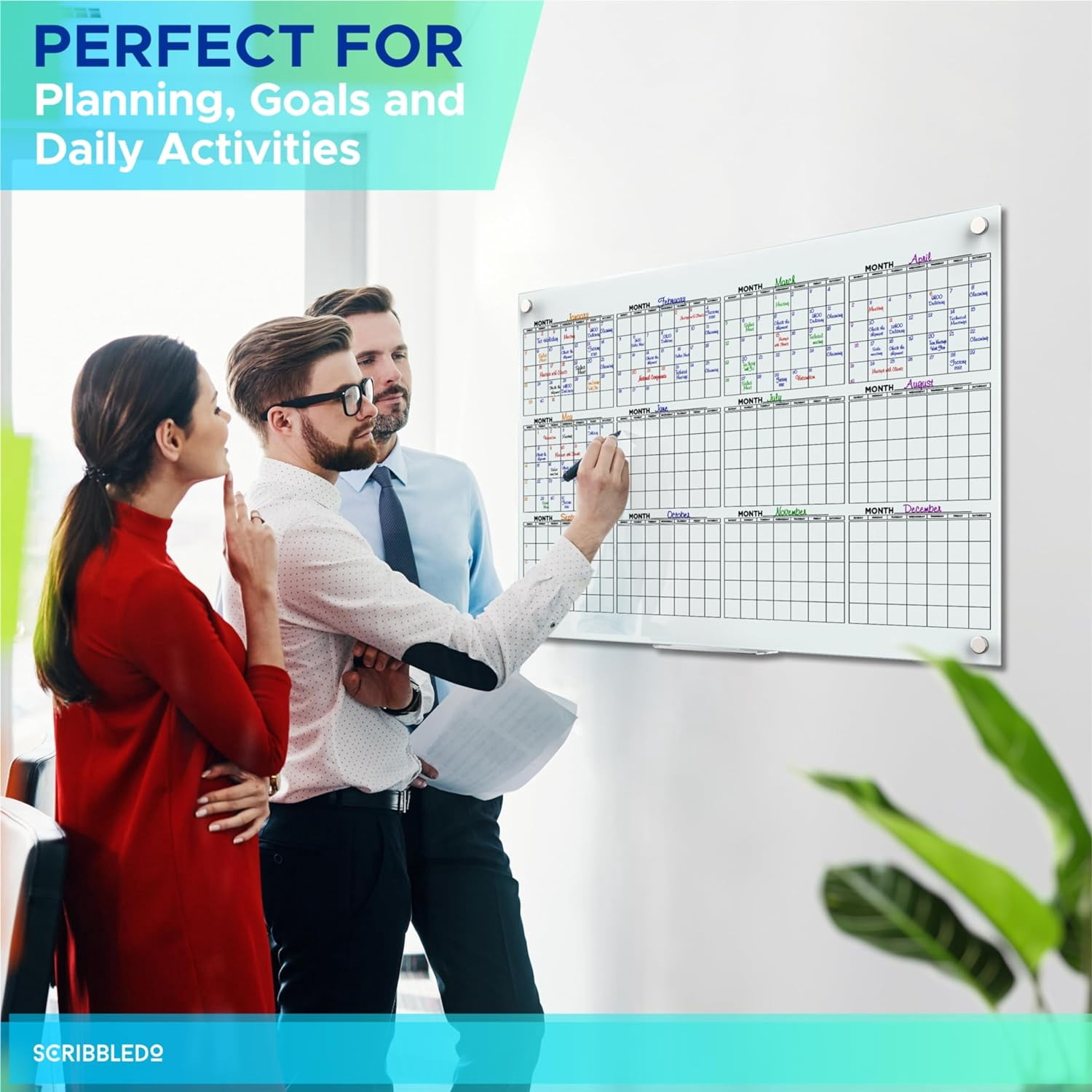 Yearly 24”x36” Glass Magnetic Whiteboard Calendar Planner White Board Calendar Dry Erase Board Dry Erase Calendar for Wall Monthly Glass Calendar Whiteboard Home Office Large Wall Calendar