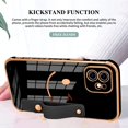 thumbnail image 5 of Compatible with iPhone 11 Case for Women Girls,TPU Cute Plating Smiley Face Pattern Wristband Holder Case Camera Lens Protection Side Small Pattern Shockproof Wrist Strap Case-Black, 5 of 7