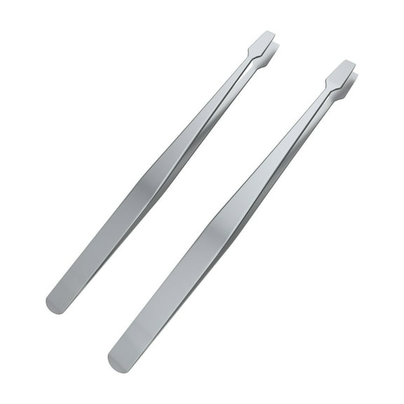 MMOBIEL Stamp Tweezers 2-Pack Stainless Steel Flat Tip 4.5in