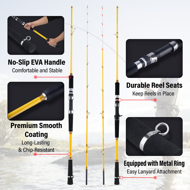 Dr. Fish Casting Rod EVA/Graphite 6.9ft 2 Piece Fast Action Medium Heavy Power Ceramic Guides Fishing Rod