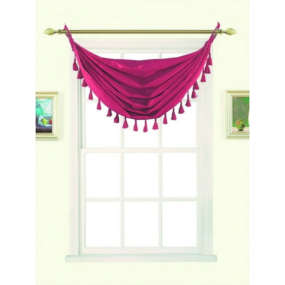 HOT PINK ELEGANCE FASHION M12 VALANCE WATERFALL FAUX SILK WITH TASSELS GROMMETS SEMI SHEER VALANCE KITCHEN ,NURSERY,BATHROOM, EVENTS, WEDDING,PARTY'S SIZE 38" WIDE X 22" LONG