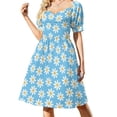 thumbnail image 2 of Vestido de noche con estampado de margaritas blancas sobre azul sin costuras, vestido informal para mujer, vestidos de noche de lujo para mujer, 2 of 7