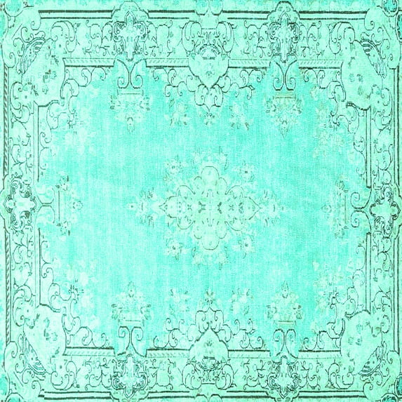 Ahgly Company Indoor Square Persian Turquoise Blue Bohemian Area Rugs, 3' Square