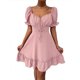 thumbnail image 1 of VISgogo Vestido de verano para mujer, vestido corto de corte bajo liso con lunares jacquard de manga corta, trajes de dobladillo con volantes de cintura alta para mujer VISgogo  moda, 1 of 9