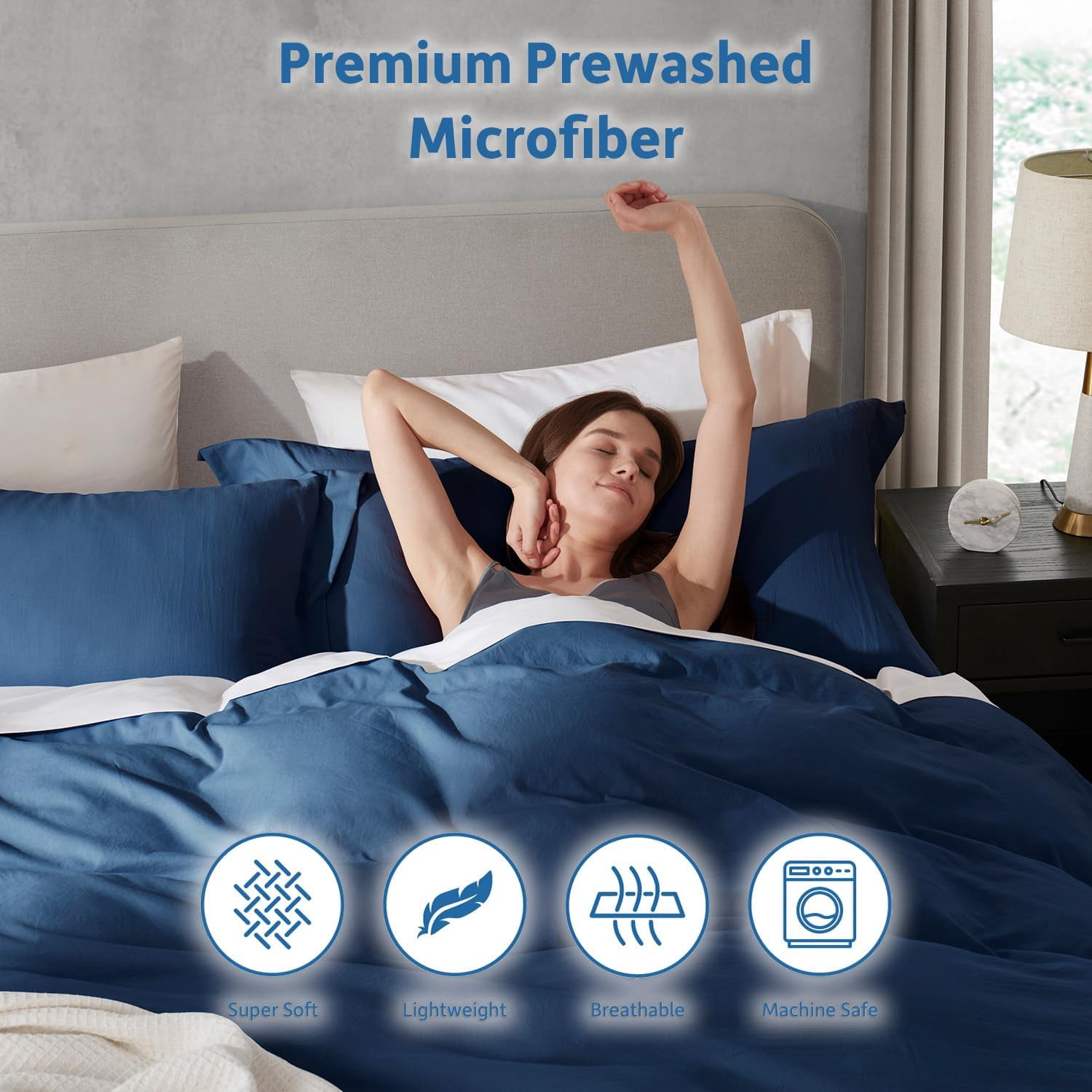 LammaLoe Duvet Cover California King Size, Soft Prewashed 3-Piece Duvet Cover Bedding Set with Pillow Shams, Navy