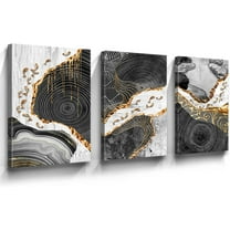 Abstract Painting Canvas Wall Decor Marble Texture Tree Ring Black And White Grey With Gold Themed Bathroom Wall Art Painting Living Room Bedroom Office Abstract Art Wall Decor Frame 12"x16"x3 Panels