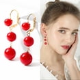 thumbnail image 2 of Hearth & Gear Red Pearl Pendant Ear Hook Temperament Fresh Everything Matching Pearl Earrings Long Earrings To Modify The Face Shape Real Earrings for Women Solid Hoop Earrings Earrings for Women, 2 of 6