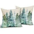 thumbnail image 2 of Watercolor Blue Green Christmas Tree Pillow Covers 20x20 Set of 2 Rustic Style Nature Forest Print Winter Decorative Throw Pillows Outdoor Farmhouse Linen Pillowcase Holiday Square Cushion Case, 2 of 6