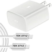 Tek Styz PRO 45W Charge Kit Compatible with Samsung LG/Google/Apple/iPads with Fast/Quick Charge 3 Plus Hi-Power 100W PD/USB-C 4ft Cable! (White)