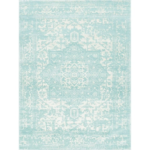 Unique Loom Richmond Medallion Border Rug 9' x 12' Rectangle Aqua/Ivory