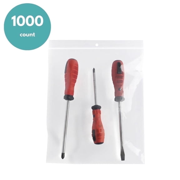 SSBM 1000 Clear Reclosable Hang Hole Poly Bags 9"x12" 2 Mil Top Seal Jewelry, Craft Packaging Plastic Zipper Bags
