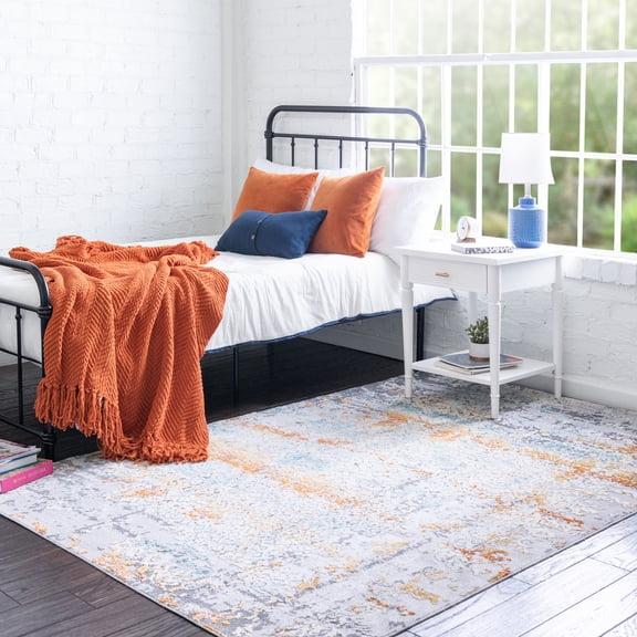Rugs.Com Budapest Collection Area Rug – 5' x 8' Grey Low-Pile Rug Perfect For Bedrooms, Dining Rooms, Living Rooms