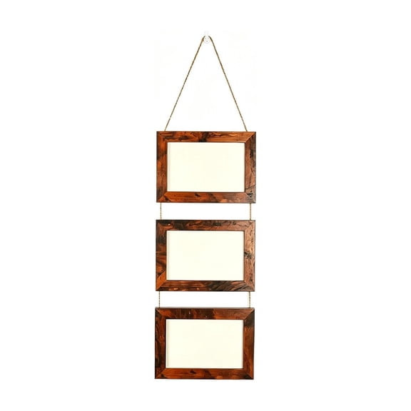 6 Inch 3-Picture Wooden Frame Multi Photo Display Stand Rope Wall Mounted Picture Organizer Hanging Room Decor Brown