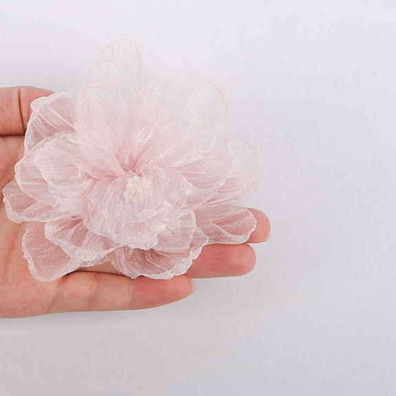 XmhyTop-A 10 Pcs Organza Ribbon Flowers,3.54" Transparent Yarn Flowers with Core for DIY Craft Appliques Cloth Hat Wedding Party Decoration-Pink