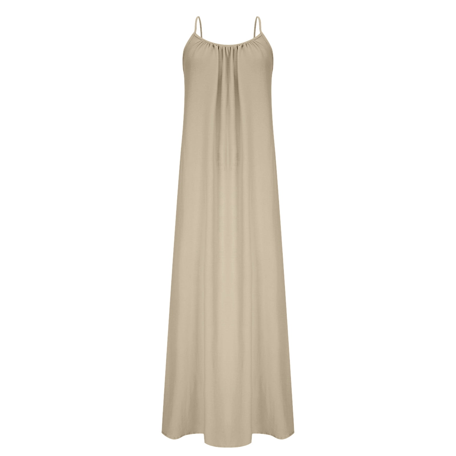 Maqroz Backless Cami Dresses for Women Plus Size Casual Solid Color Summer Sleeveless Open Back Beach Sundress with Back Tie for Holiday Vestido Verano Mujer Beige XXL