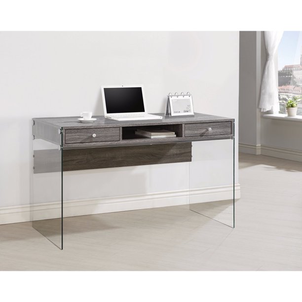 Modern Metal Writing Desk With Glass Sides Clear And Gray