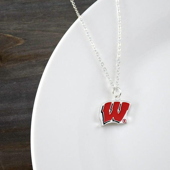 Wisconsin Badgers Silver Fan Women's Necklace with Pendent by Fan Frenzy Gifts