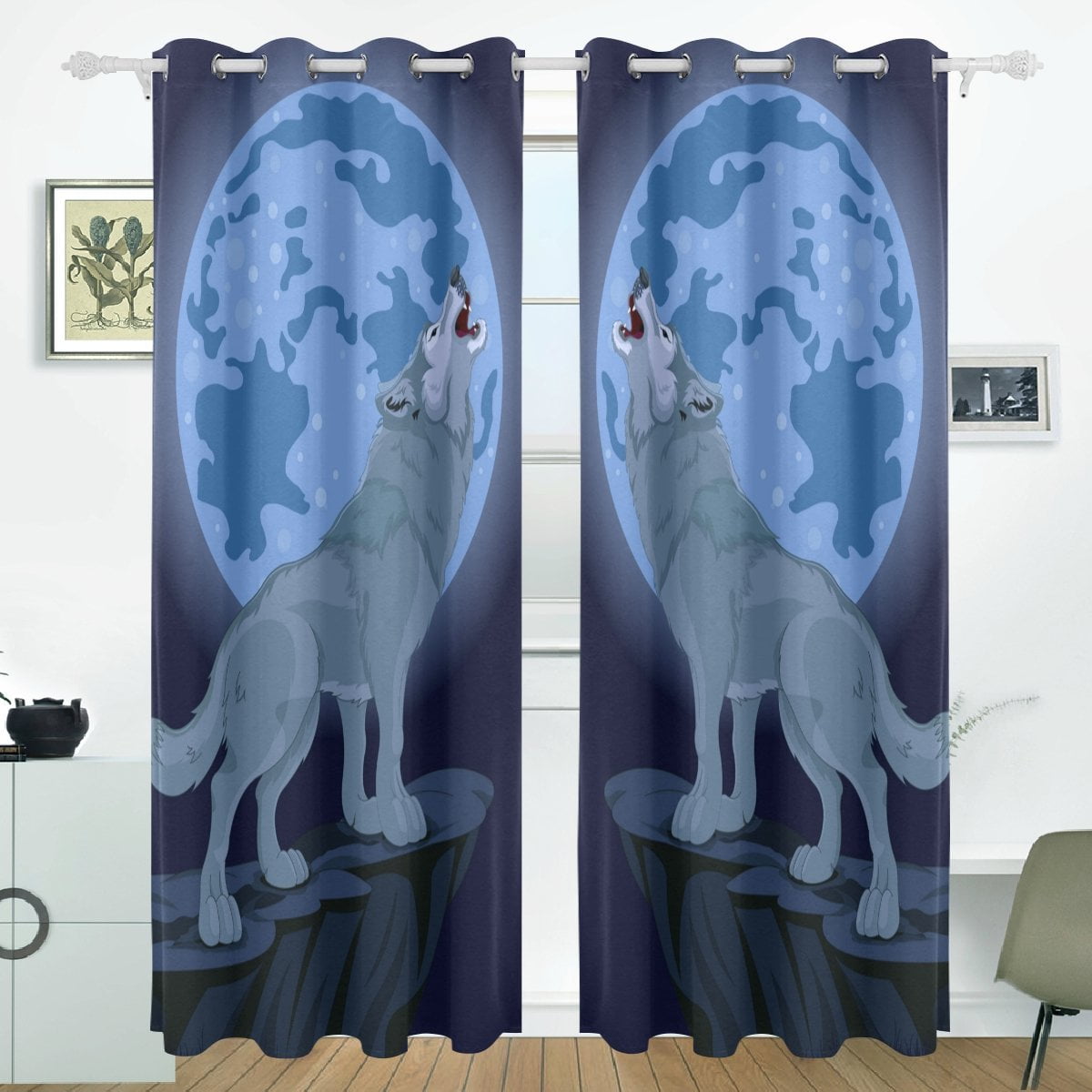 POPCreation Howling Wolf That Stands On Cliff Window Curtain Blackout Curtains Darkening Thermal