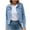 Light Blue, variant on Women's Cropped Jean Jacket Stretchy Denim Puff Sleeve Ripped Long Sleeve Open Front Outerwear Comfy Cardigan Coat