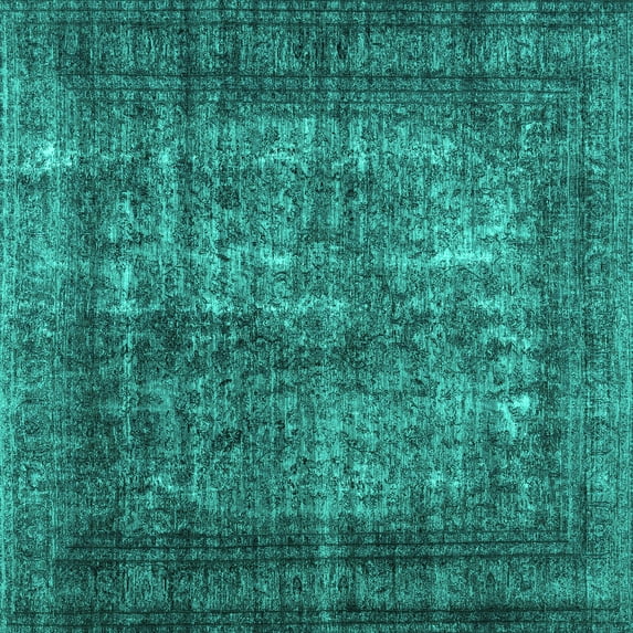 Ahgly Company Machine Washable Indoor Square Abstract Turquoise Blue Contemporary Area Rugs, 5' Square