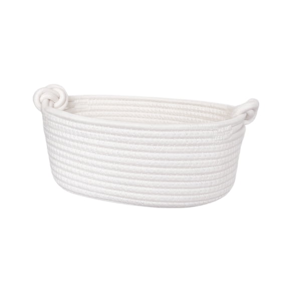 Cotton Rope Storage Basket, White Woven Round Organizer with Knotted Handles, 1 Pack Decorative Countertop Storage Bin, Ideal for Bedroom Bathroom Kitchen Desktop Holders to Store Small Daily Items C