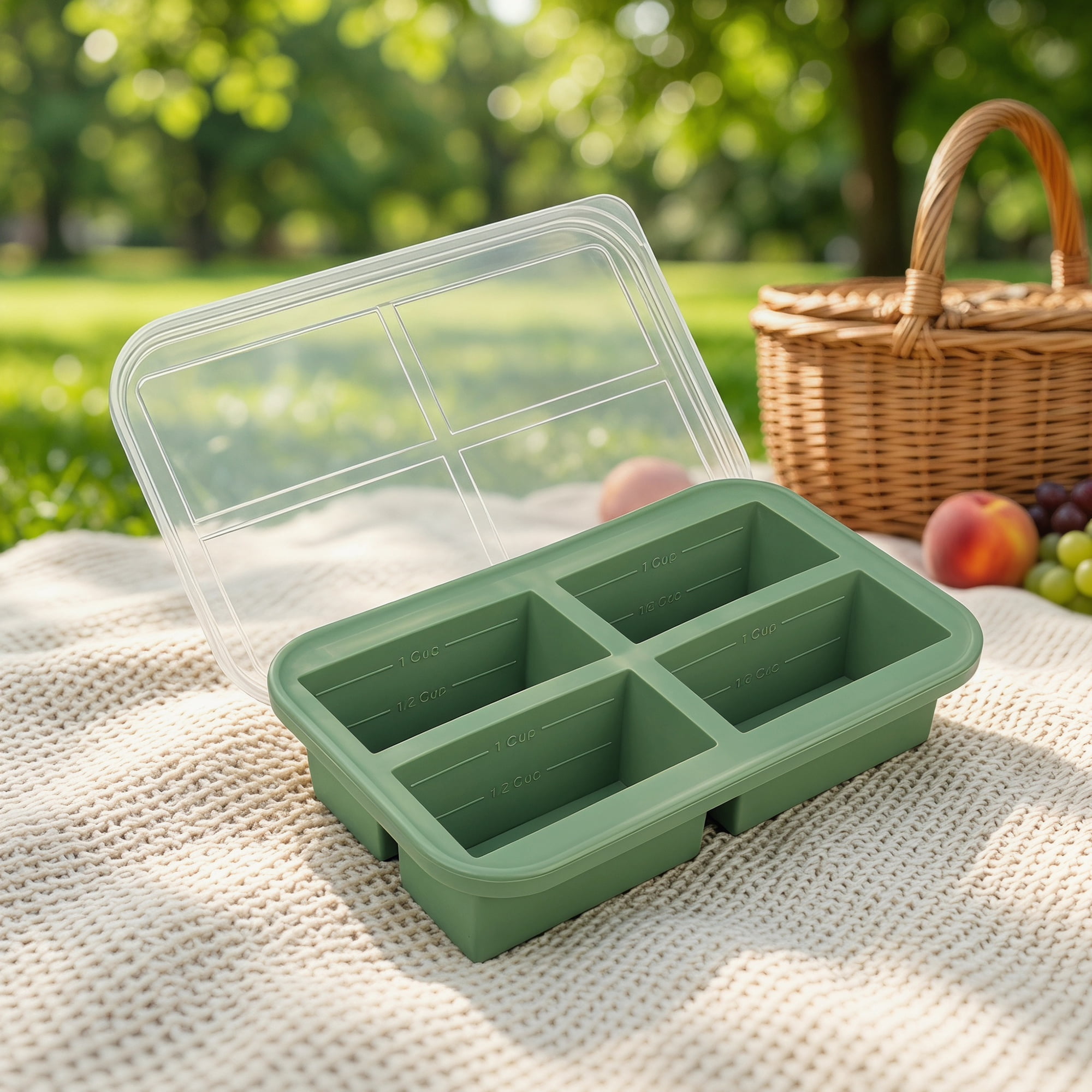 Unique Bargains Silicone Leak-Proof Meal Prep Container Lunch Bento Box Green-2