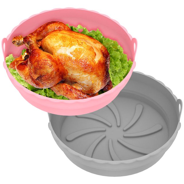 Pot en Silicone pour Friteuse à Air Chaud 2 Pcs avec Poignée Réutilisable Résistant à la Chaleur Accessoires pour Friteuse à Air Four Micro-Ondes Rouge+bleu