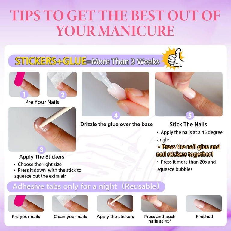 Short French Press on Nails With Design, Hot Pink Square Shape Colorful Swirls French Tips Fake Nails,Glossy Gel Nails Press on,Full Cover Reusable Glue on Nails for Women Girls in 24 PCS