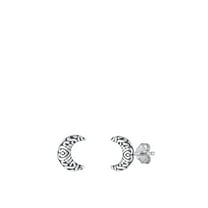 Sterling Silver Oxidized Ornate Crescent Moon High Polished Earrings 925 Jewelry Female Unisex
