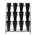 thumbnail image 5 of ToppiJoy Flower Display Stands with 3 Layers 12 Buckets, Flowers Movable Plant Display Stand Cut Flowers Container Heavy Duty Moving Iron Plant Cart Shelf on Wheels for Patio Lawn(Black), 5 of 24