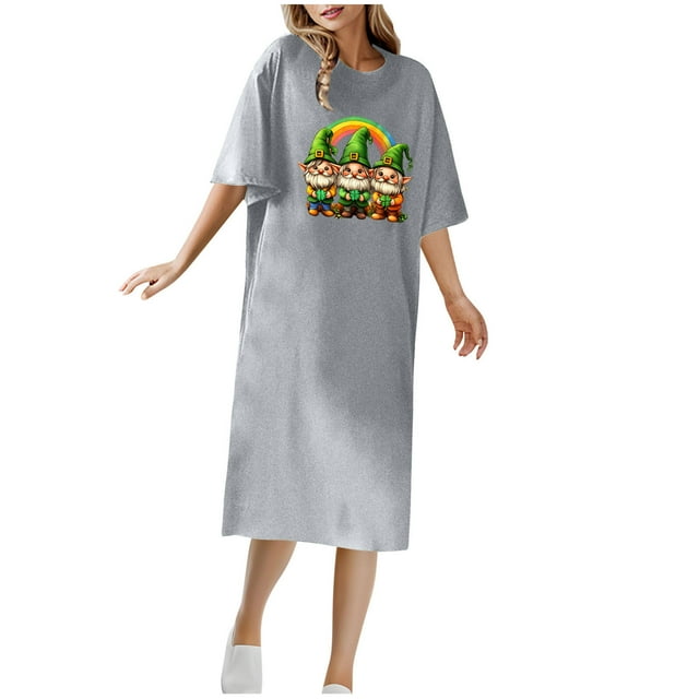 Vestido Corto de Verano Cuello Redondo Estilo de Camiseta de Longitud de Tobillo de Manga Corta, Altamente Elástico para Pijamas Y Ropa Interior Sexy
