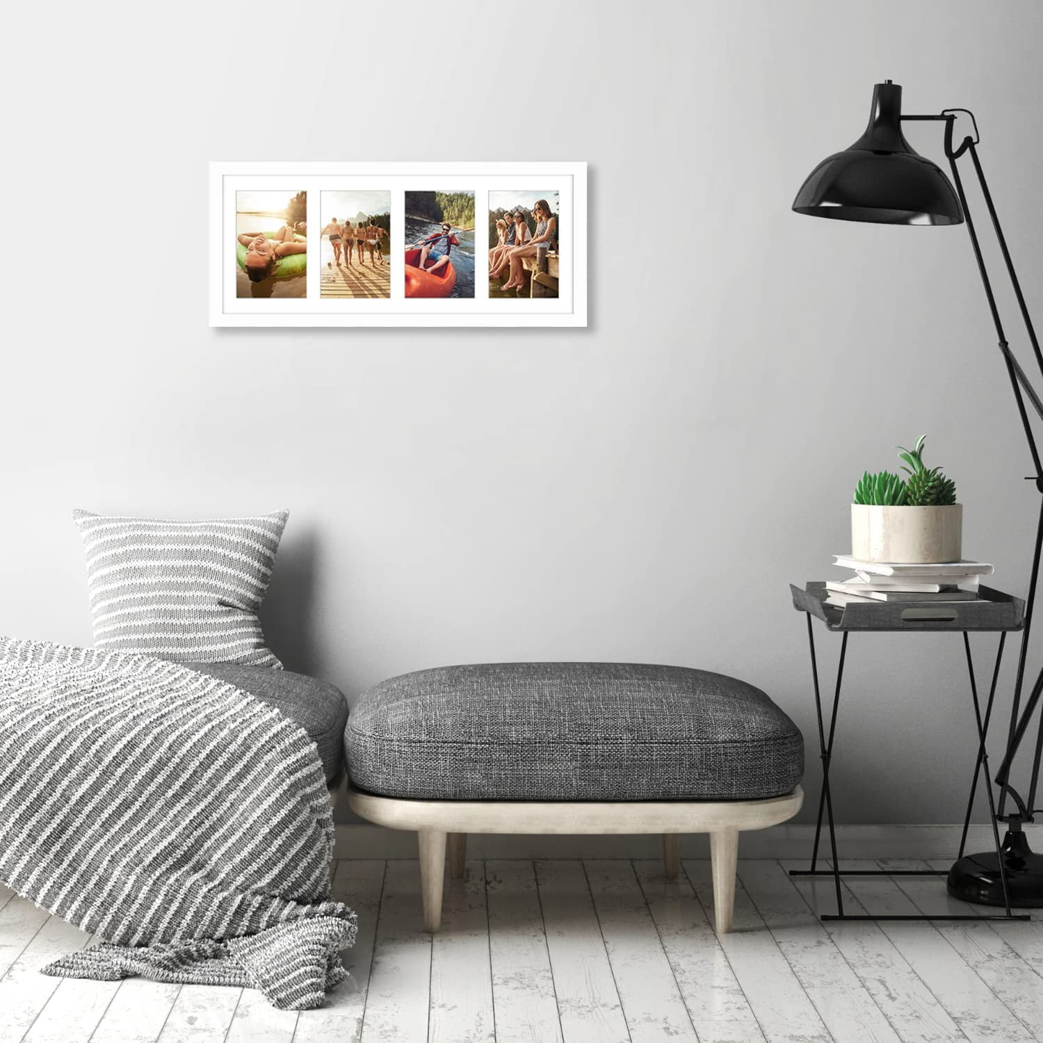 Americanflat 8x20 Collage Picture Frame in White| Displays Four 4x6 inch Photos. Shatter-Resistant Glass. Hanging Hardware Included!