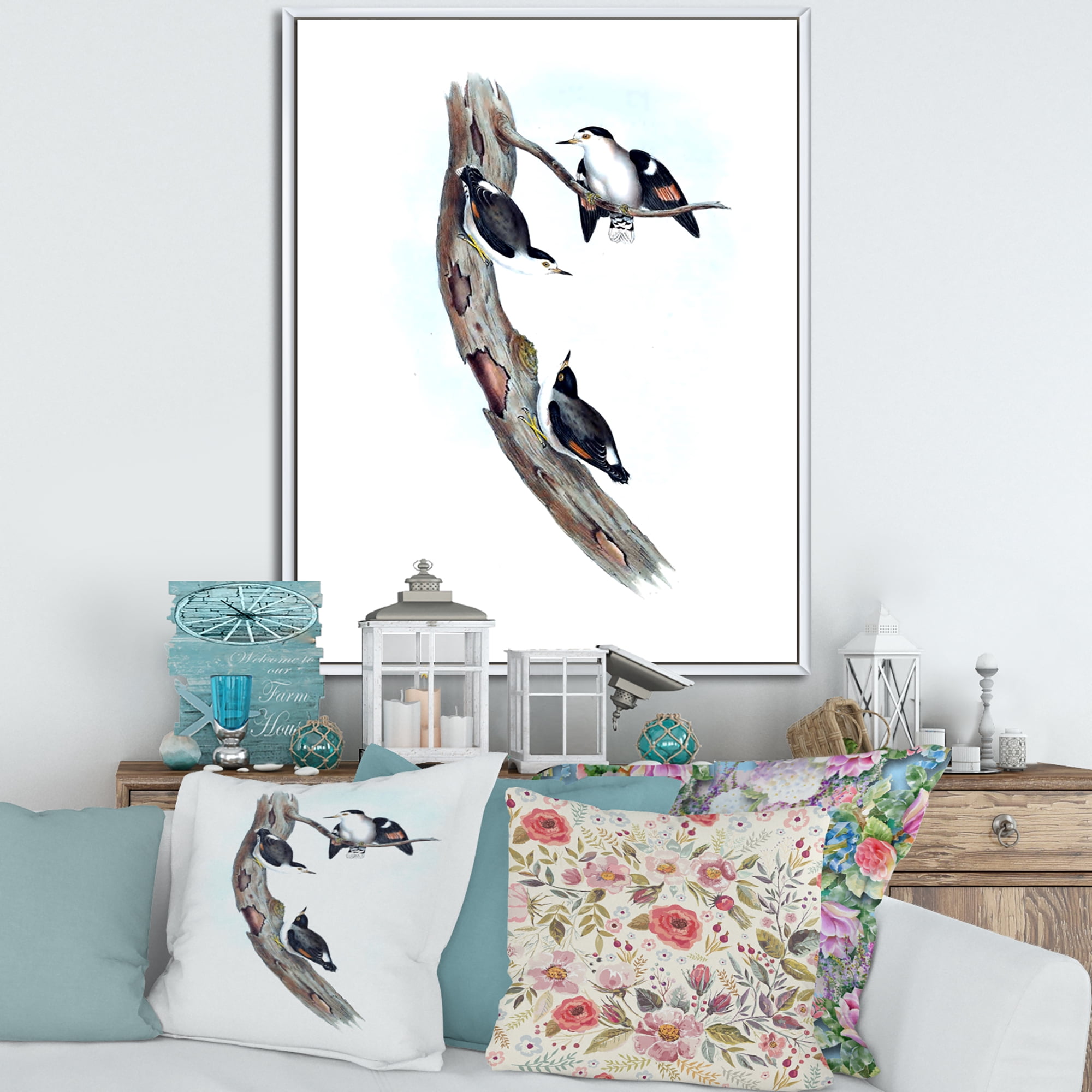 Ancient Australian Bird Illustrations I 16 in x 32 in Framed Painting Canvas Art Print, by Designart