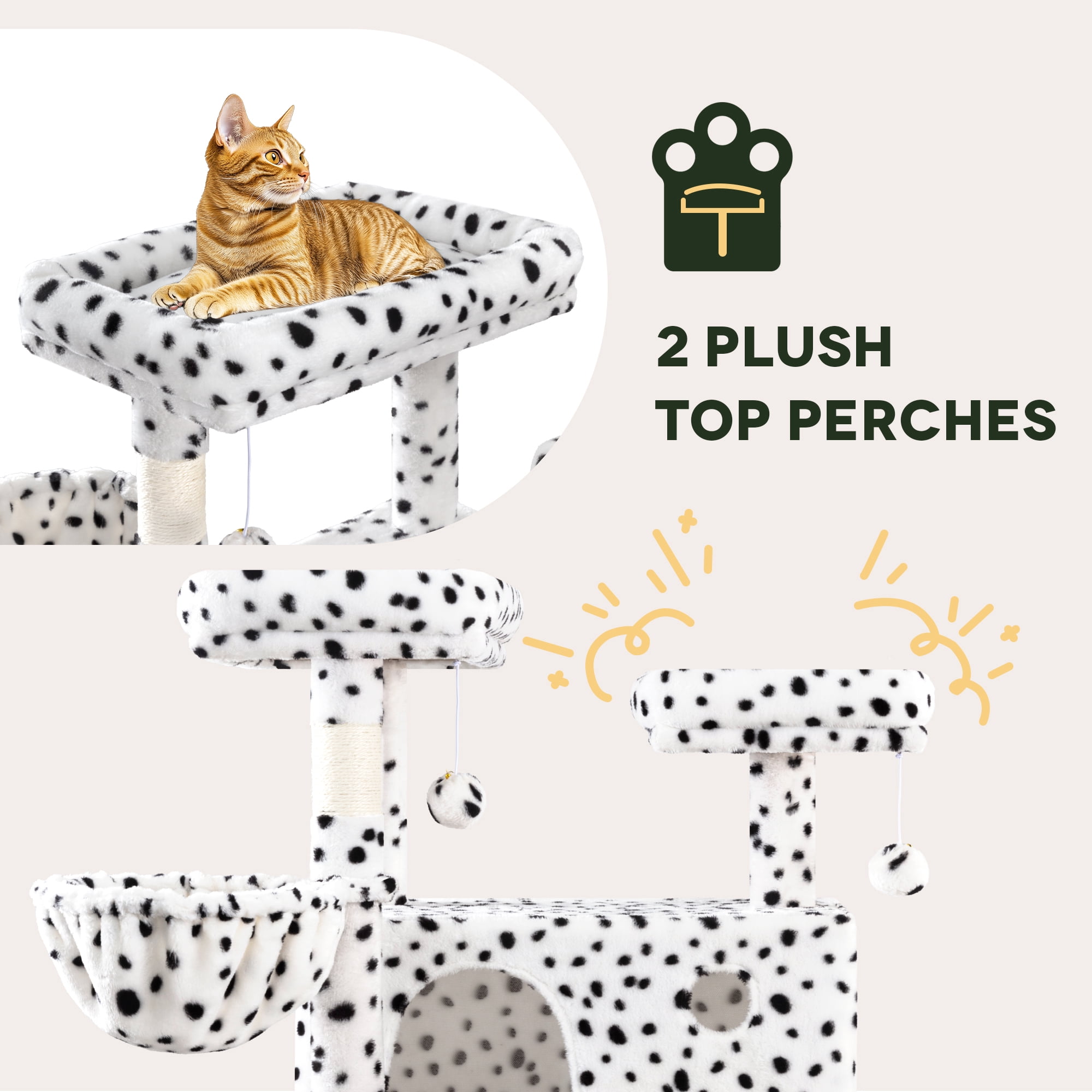 Einfach 81" Multi-Level Tall Cat Tree Tower, Larger Cat Condo with Hammock, Cozy Pussycat Perches, Sisal Scratching Posts, Black & White Spotted