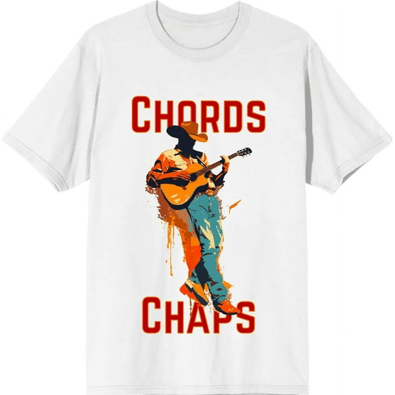 "Chords & Chaps" Cowboy Americana Adult White Crew Neck Short Sleeve Tee-3XL