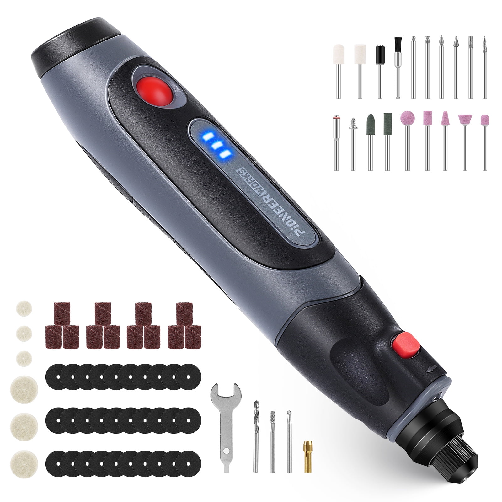 4V Mini Cordless Rotary Tool PIONEERWORKS 3Speed Power Rotary Kit With