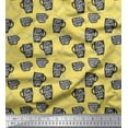 thumbnail image 1 of Soimoi Yellow Poly Georgette Fabric Life Begins After Coffee Text Printed Fabric 1 Yard 52 Inch Wide, 1 of 5
