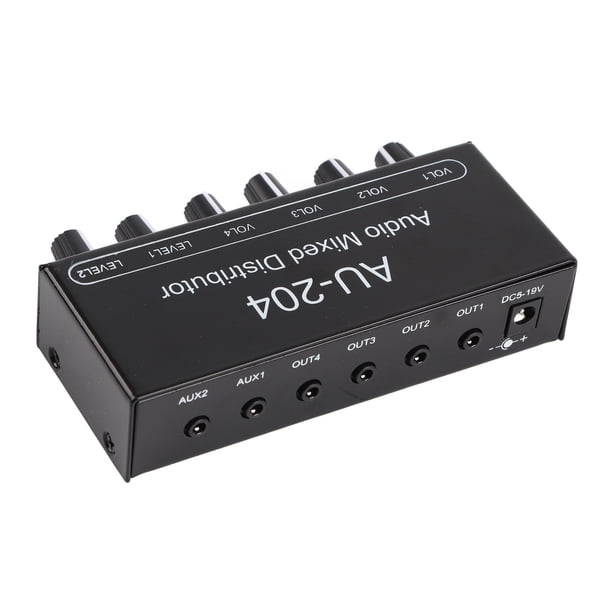 Mezclador de señal de sonido estéreo 2 en 4 salidas Interfaz de 3,5 mm Mezclador amplificador de auriculares estéreo para estudio y escenario DC 5-15 V