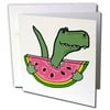 3dRose Funny Cute Trex Dinosaur Eating Watermelon - Greeting Cards, 6 by 6-inches, set of 6