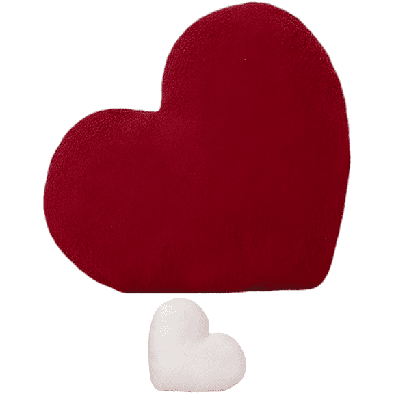 2 Pcs Heart-Shaped Throw Pillows, 17.7 x 13.8 in Fuzzy White & Red Decor Couch Pillow, Soft Fluffy Plush Cushion with PP Cotton Filling for Couch, Valentine's Day, Bed, Home Decor