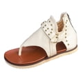 thumbnail image 6 of Women's Clip Toe Flat Sandals Breathable Denim Flip Flops Buckle Studded Open Toe Summer Low Platform Dressy Shoes White Size 7.5, 6 of 6