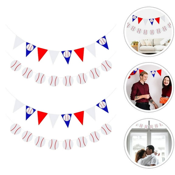 AURARMLET Baseball Party Decorations Reusable Paper Banner Set 4pcs for Photo Props, Wall Hanging, Kids Birthday and Sports Events