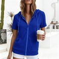 thumbnail image 6 of thefmos Women Summer Fall Short Sleeve Hooded Zip Open Front Casual Basic Solid Trendy Tops Hoodie Casual Sweatshirt Jacket, Blue L, 6 of 7